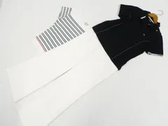 PINORE等 半袖ポロシャツ２点＋スラックス コーデ3点セット Ｍ相当 黒地 ゴールド＆シルバー 白地 紺×赤 ボーダー 白 スポーティ系 30代・40代〜