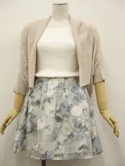 SOUP等 五分袖モモンガカーディガン+膝丈異素材ワンピース コーデ2点セット M相当 ベージュ系 白＆白 水色 花 フェミニン・ガーリー系 20代・30代