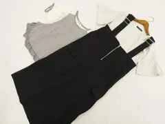 MAITRESSE等 ロング丈ジャンスカ+五分袖カットソー2点 コーデ3点セット M 黒 グレー杢＆白 スクエア 白地 紺 ストライプ カジュアル系 20代〜40代