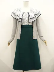 GRL等 長袖カーディガン+ノースリーブブラウス+ロングフレアスカート コーデ3点セット M相当 グレー 白地 花 緑 フェミニン・きれいめ系 20代〜40代