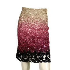 【定価￥352,000の90％OFF】ERMANNO SCERVINO【エルマンノ シェルヴィーノグラデーションスパンコールひざ丈スカート/ピンクグラデーション【サイズ40】【イタリア製】のサムネイル