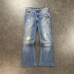 Y.J fashion 花柄刺繍 ブーツカットデニム ストリート y2k フレア 
