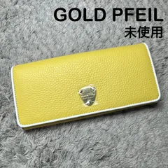 【未使用】GOLD PFEIL ゴールドファイル 長財布 フラップ式 レザー イエロー×ホワイト ゴールドロゴ金具のサムネイル