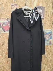 フリル装飾 ブラック ロング ワンピースタイプ ジャケット ONE