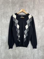 MALE＆Co. メイルアンドコー タカキュー アーガイル柄 Ｖネック ニット セーター sizeL/黒 ◆■ メンズ