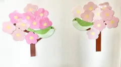 壁面飾り【緑の鳥　ピンクのお花】C-17