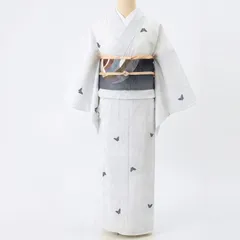 東レシルック 絽小紋 夏着物 白地 蝶々 飛び柄 洗える着物 化繊 美品 Ho-007のサムネイル