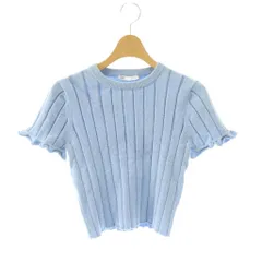 ザラ ZARA ショートスリーブ ワイドリブトップス ニット セーター M ライトブルー 半袖  フリル袖 /OK ■OS