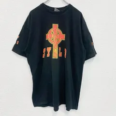 B＆C　半袖プリントTシャツ　十字架　炎　デカロゴ　黒　ブラック　XXLサイズ　古着
