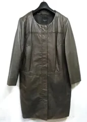 専用2XLサイズ相当　マックスマーラ　レザーコート　ラムレザー　ノーカラー MaxMara マックスマーラ ラムレザー ノーカラー コート 比翼 茶色 42