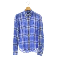ポロ ラルフローレン POLO RALPH LAUREN チェック 長袖シャツ ボタンダウン リネン S P ブルー マルチカラー /ES ■OS