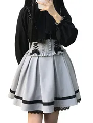 地雷系 レースアップ スカート ミニ レディース ゆめかわいい リボン 配色ライン ２層 レース フリル ミニスカート ハイウエスト Aライン ボトムス ファッション おしゃれ 春 夏 秋