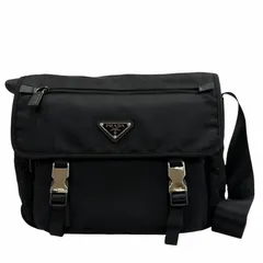 極美品▼PRADA プラダ 1BD953 ナイロン レザー トライアングルロゴ 三角プレート メッセンジャーバッグ ショルダーバッグ ブラック メンズ