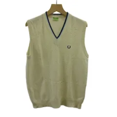 フレッドペリー FRED PERRY ニットベスト L アイボリー Vネック ノースリーブ ケーブル編み /SH ■ECC003