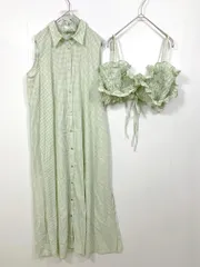 美品 dazzlin ダズリン セパレート Aライン ギャザービスチェSETシャツ ワンピース sizeM/緑 ■◆ レディース