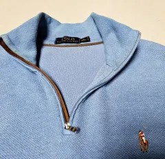 ポロ ジーンスカイブルー カラ ハーフジップアップ ニット M ポール1323