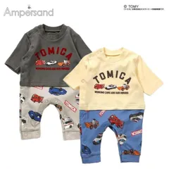 10%オフ セール Ampersand トミカカバーオール ロンパース 子供服 長袖 ベビー服 赤ちゃん 男の子 女の子 保育園 TOMICA 働くくるま アンパサンド