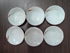 小皿　葉模様　銀縁　６枚組　レトロ