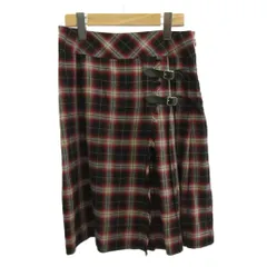 リフレクト Reflect 巻きスカート ひざ丈 9 赤 レッド 黒 ブラック チェック柄 バックル付き フリンジ /SH ■ECC003