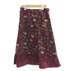 ローラアシュレイ LAURA ASHLEY スカート 9 ワインレッド コーデュロイ 花柄 ティアード 膝下 /GR ■ECC003