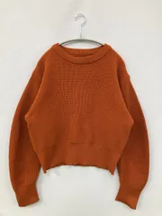 ニット/セーター F オレンジ 無地 ニット ショート丈 長袖 クルーネック(丸首)