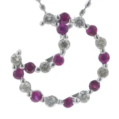 K18WG ホワイトゴールド ネックレス ルビー 0.15ct ダイヤモンド 0.15ct 月 オープンムーン 39cm【新品仕上済】【zz】【中古】