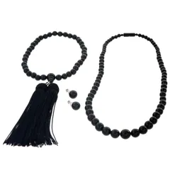 K14WG NiF ホワイトゴールド ニッケルフリー ネックレス イヤリング 数珠 黒珊瑚 3点セット 鑑別書付 47cm【新品仕上済】【zz】【中古】