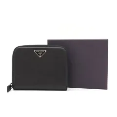 プラダ トライアングルロゴ サフィアーノレザー ラウンドジップ コンパクトウォレット 二つ折り財布 ブラック 箱付き