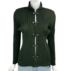 極美品 ISSEY MIYAKE イッセイミヤケ PLEATS PLEASE プリーツプリーズ ジャケット チャイナボタン グリーン サイズ3のサムネイル