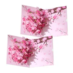 CAWKAY 3Dメッセージカード 桜 立体 手紙 ホップアップ 寄せ書き 誕生日 記念日 入学式 卒業式 お祝い プレゼント ギフト (桜（2枚セット）)