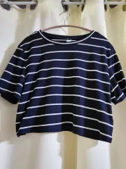 ボーダー柄 ニット 半袖 Tシャツ ネイビー