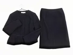 NATURAL BEAUTY BASIC ナチュラルビューティーベーシック ツイード ノーカラー ジャケット スカート セットアップ size上S下M/紺 ◇■ レディース