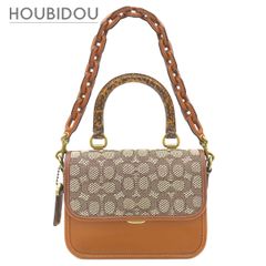 コーチ COACH 2WAYバッグ ローグ トップ ハンドル シグネチャー ジャカード スネークスキン レザー ジャカード 天然スネークスキン ブラウン ゴールド金具 茶 【箱】【中古】 COACH（コーチ）の「ローグ トップ ハンドル シグネチャー ジャカード