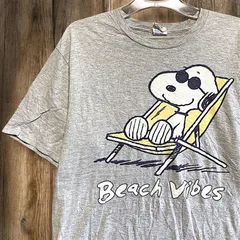 キャラ Tシャツ スヌーピー　ビーチ　海外　アニメ　アメコミ グレー   Lサイズ  古着 ビンテージ used vintage  p10