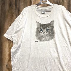 あいみょん 80s USA製 猫 アート 生成り シングルステッチTシャツ XL 
