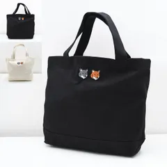 MAISON KITSUNE メゾン キツネ バッグ ダブル ボールド フォックスヘッド パッチ トートバッグ OW511CF WW0096 メンズ ユニセックス ブラック ホワイト コットンのサムネイル
