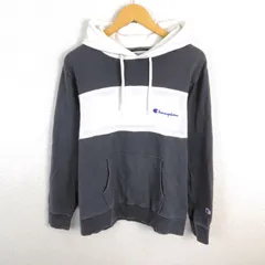 Champion チャンピオン スウェット パーカー ロゴ刺繍 ブラック ホワイト LARGEサイズ メンズ 古着 ストリート アメカジ
