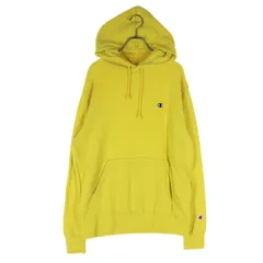 美品 Champion チャンピオン ワンポイントロゴ 長袖 マフポケット スウェットパーカー M イエロー メンズ 古着