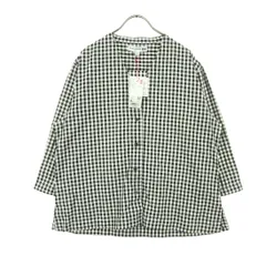 未使用 UNIQLO ユニクロ INES DE LA FRESSANGE イネスドラフレサンジュ コラボ チェック柄 7分袖 Vネック コットンシャツ XL ブラック レディース 古着