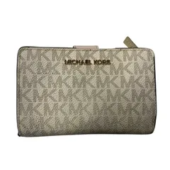 ♪4183 MICHAEL KORS マイケルコース 2つ折りスモールウォレット 折財布 シグネチャーPVC 白ピンク 中古
