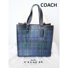 美品】コーチ フィールドトート40 ブルー系チェック - メルカリ