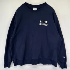 古着 チャンピオン Champion スウェット リバースウィーブ クルーネック 大きいサイズ 2XL  ネイビー系 両面プリント メンズ