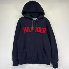 古着 トミーヒルフィガー TOMMY HILFIGER パーカー フルジップ 刺繍ロゴ スウェット 裏起毛 フーディ M  ネイビー系 メンズ