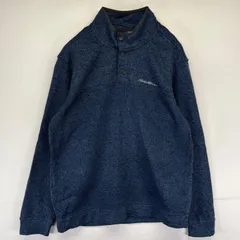 古着 エディー・バウアー Eddie Bauer フリース ニット ハーフスナップボタン ワンポイント刺繍 アウトドア L  ネイビー系 メンズ