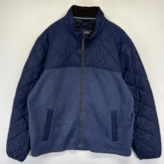 古着 ランズエンド Lands' End ジャケット フルジップ ナイロン切替 襟コーデュロイ ニット XL  ネイビー系 無地 メンズ