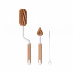 [TODAY&ALWAYS] シリコン哺乳瓶ブラシ ブラウン 3点セット 高密度毛 360°回転 ストロー対応 吊り下げ収納美品　おすすめ b57b322c