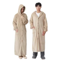 [クモリ] 冬 着る毛布 ユニセックス Ｌ-着丈130cm 暖かい 男女兼用 フランネル かい巻き ふわふわ ポケット付き ボタン付き リブ袖 フード付き 吸湿発熱 静電気防止 丸洗える ルームウェア 部屋着 あったか 春 秋 レディース メ bcb8d763