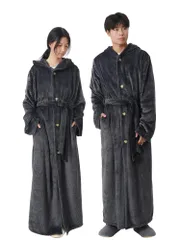 ATOKAZO 着る毛布 ルームウェア Rサイズ 男女兼用 あったか 着るブランケット 部屋着 パジャマ 腰ベルト・ポケット・フード付き ボタン付き フランネル なめらかな肌触り ふわふわ 吸湿発熱 静電気防止 防寒対策 秋冬 洗える レディ 45039c68