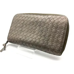 【 良品 】BOTTEGA VENETA　ボッテガヴェネタ　イントレチャート　ラウンドファスナー長財布　レザー　メタリックブラウン