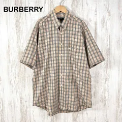 美品 BURBERRY LONDON バーバリーロンドン ホースロゴ刺繡 ノバチェック BD ボタンダウン ショートスリーブ シャツ ベージュ メンズ 半袖 トップス ビッグサイズ